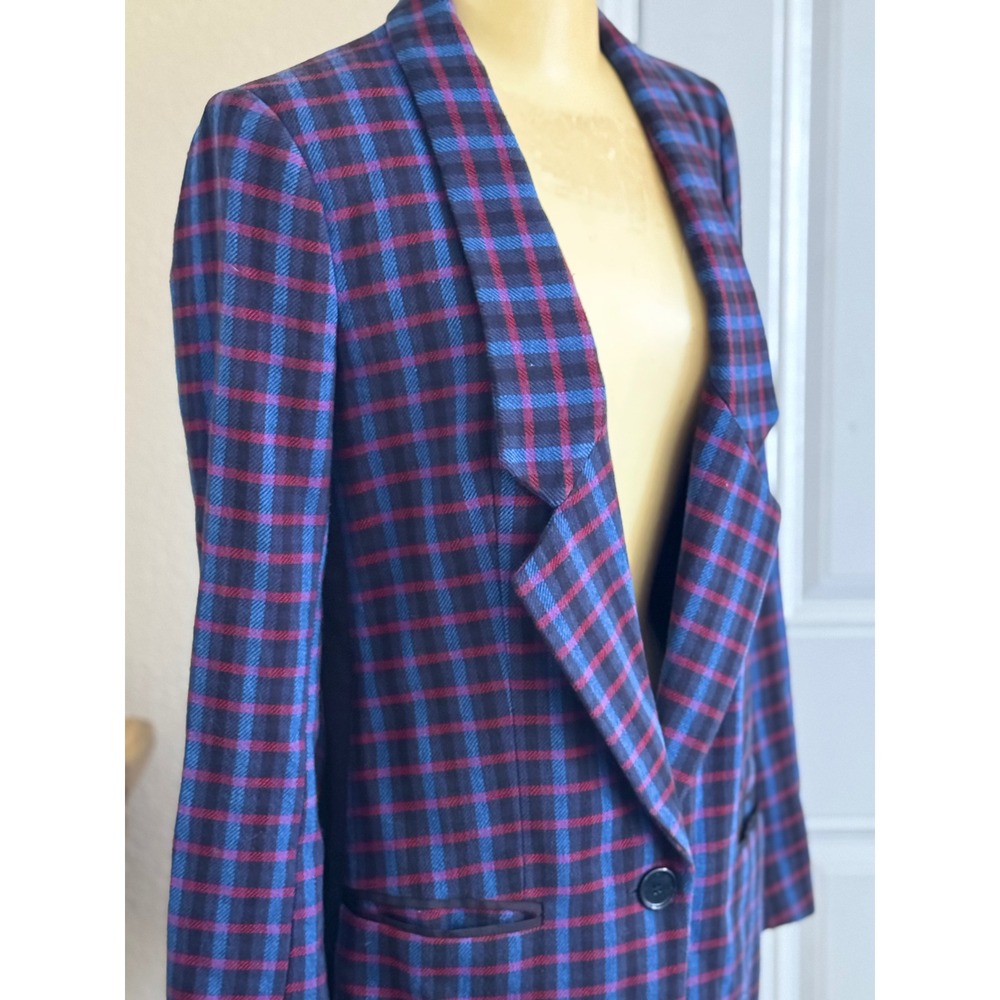 Pinko Plaid Blazer Jacket Women Italy Blue Burgundy Single Button Sz4 office - Picture 4 of 12